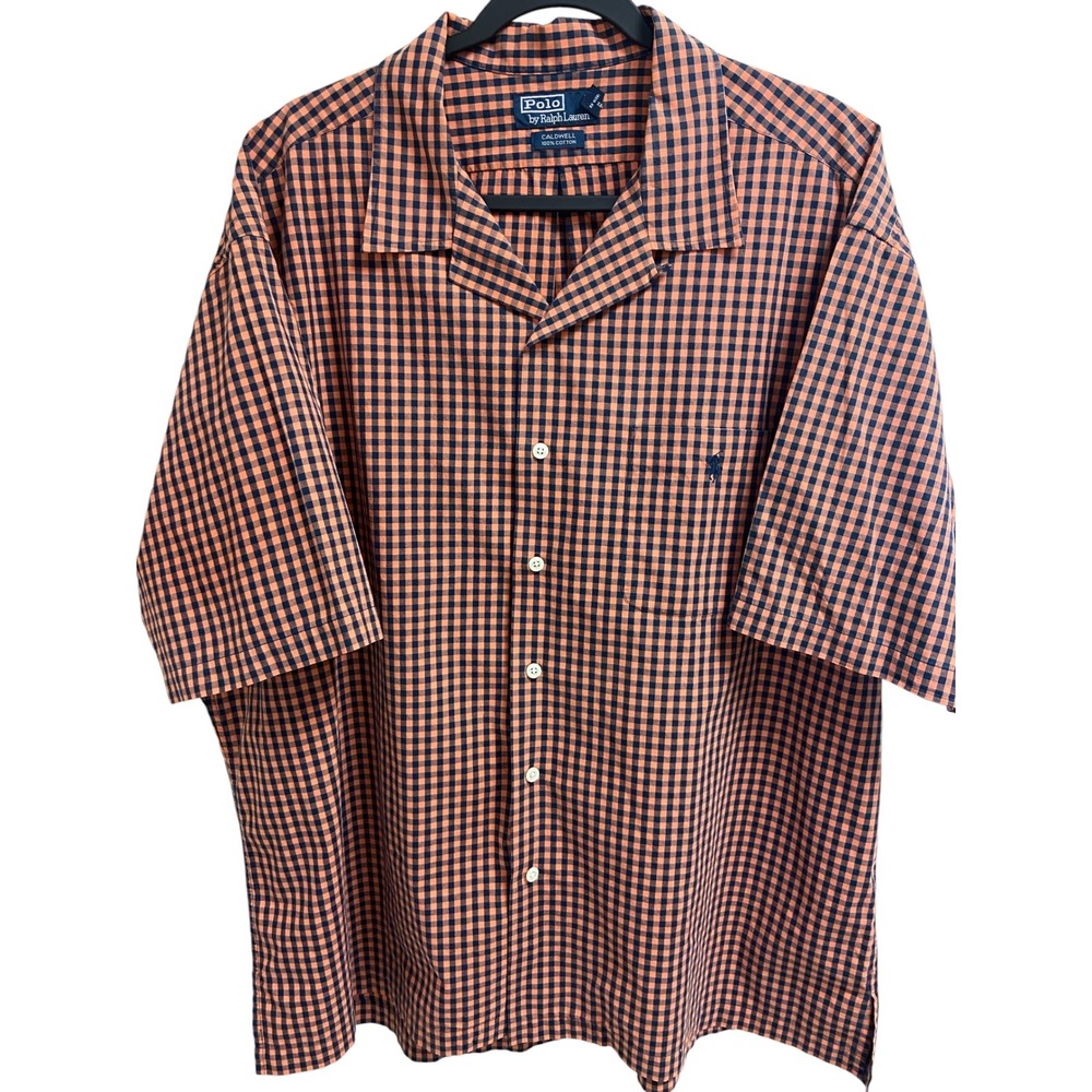 Polo Ralph Lauren Shirt Men 2xl Orange Caldwell Gingham Camp loop Collar vintage